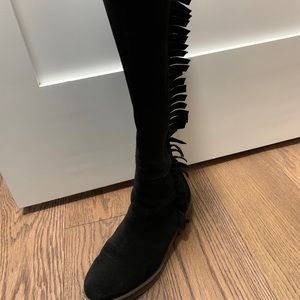 Real suede leather fringe side high boots